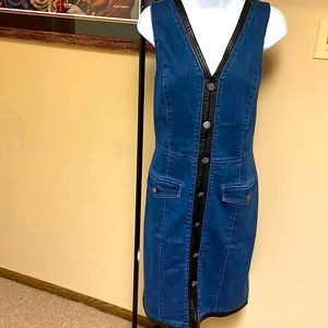 Blue Jean Dress with Leather Trim